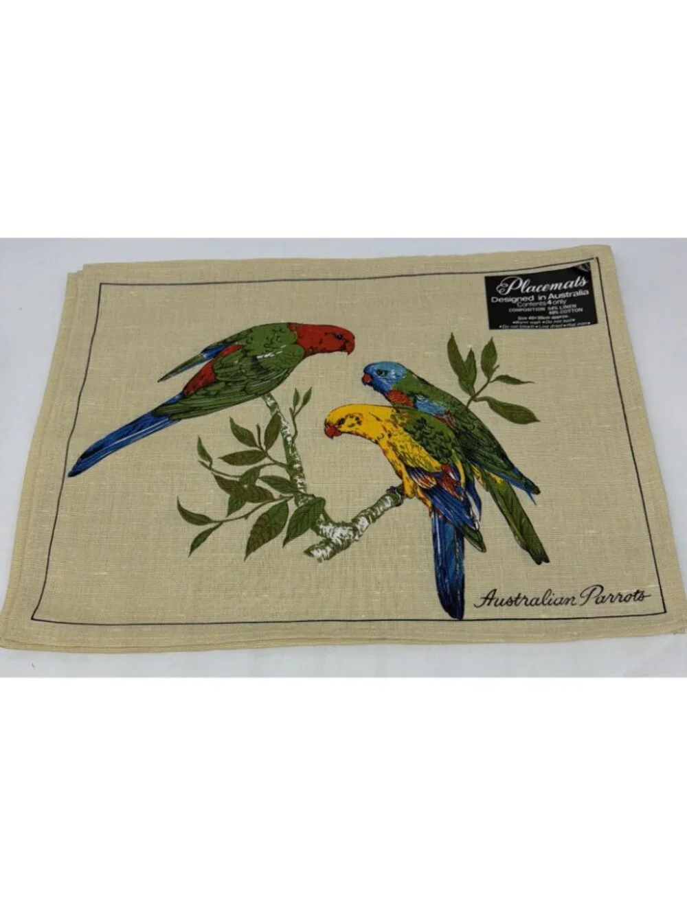 Australian Parrots Birds Placemats Set Of 4 Print Vibrant Australia Linen Cotton